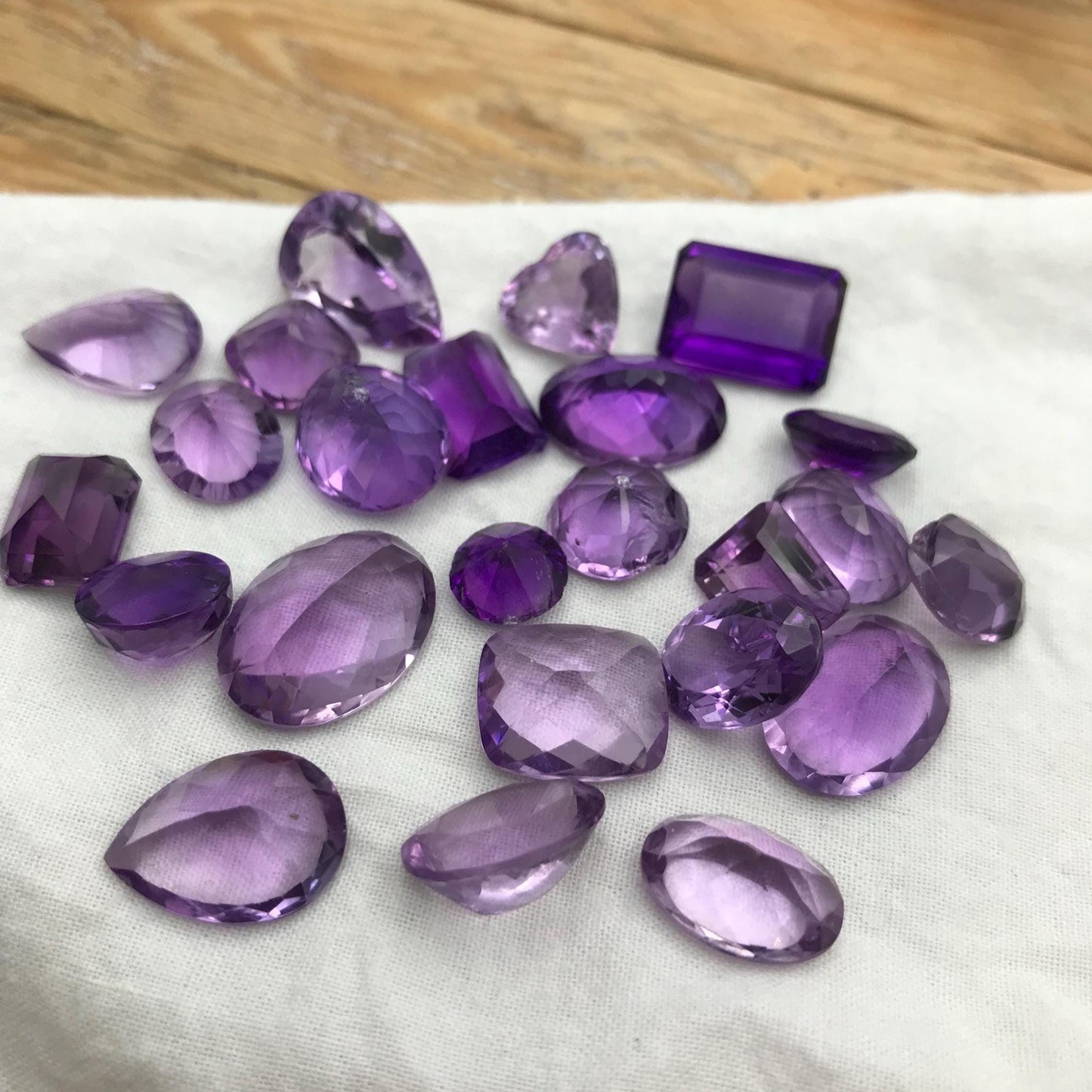 143 carat Lot of Amethyst, Discount Worn Amethyst, 24 pieces, Faceted, Recycled, Chipped, Preformed Facet Rough