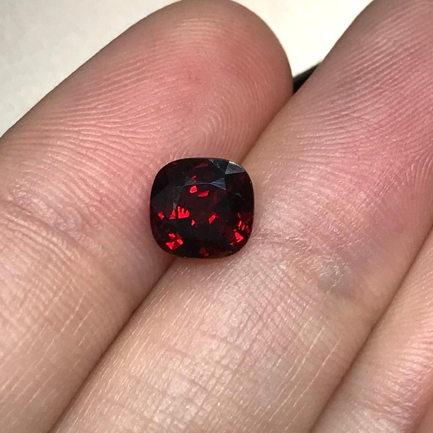 7mm Natural Red Spessartite Garnet 2.41 carats, Cushion cut, Deep Red Faceted Garnet