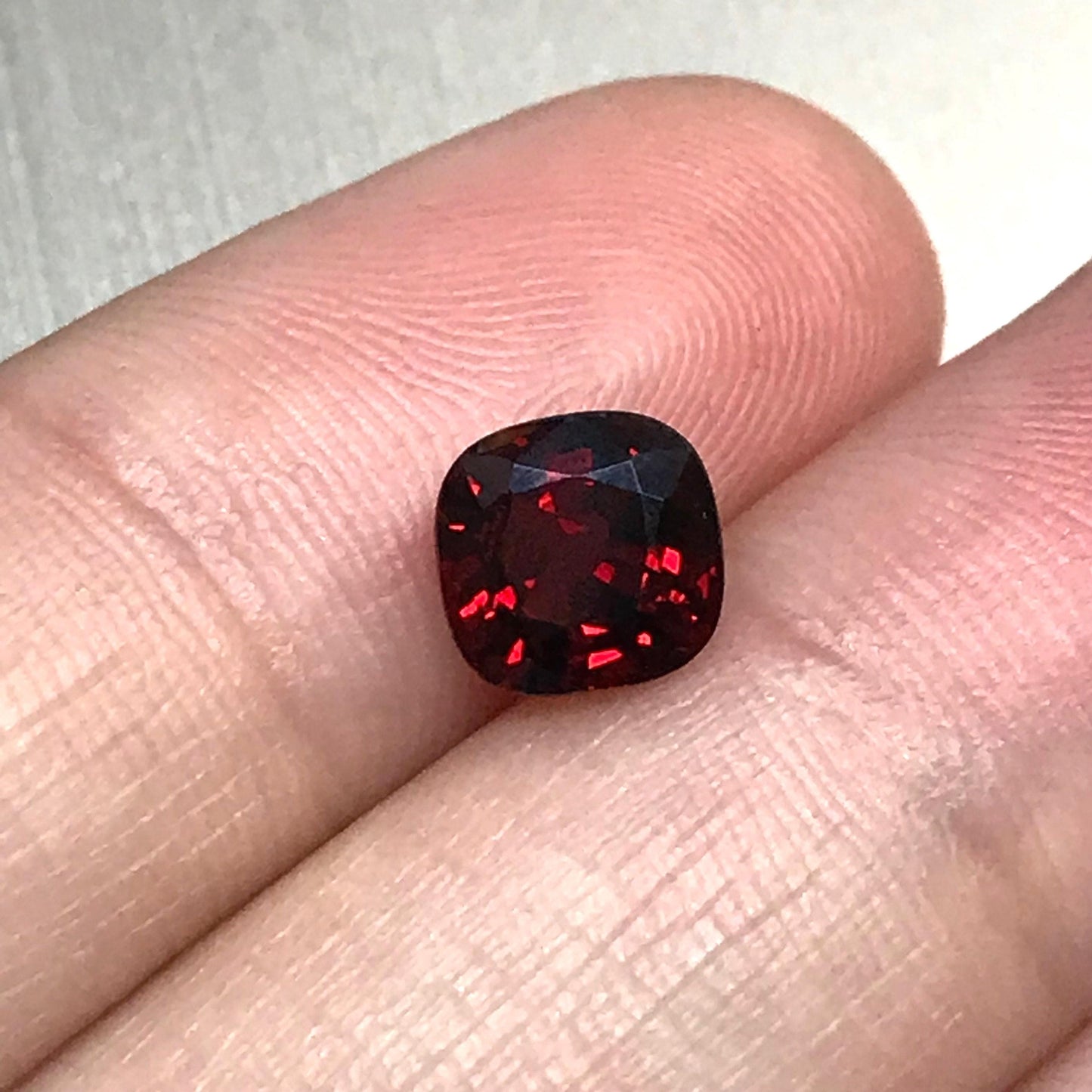 7mm Natural Red Spessartite Garnet 2.41 carats, Cushion cut, Deep Red Faceted Garnet