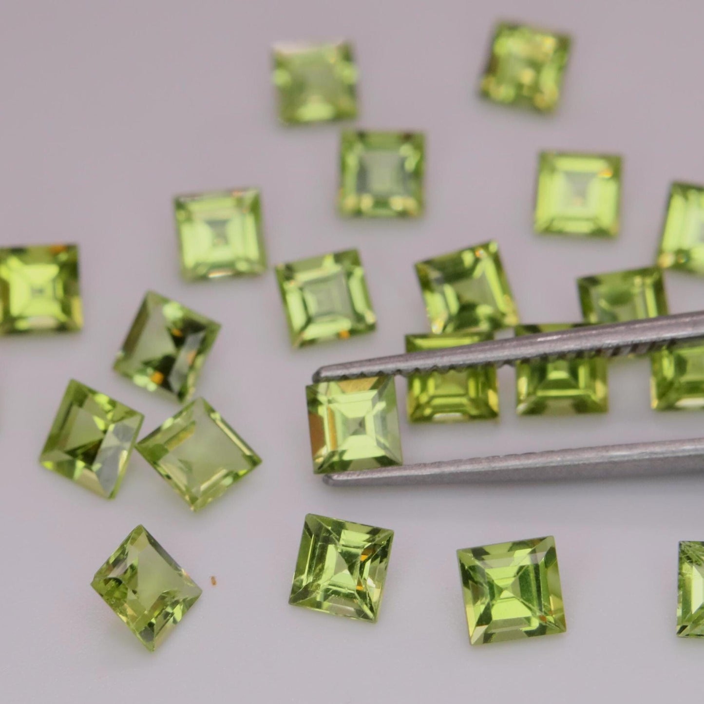 One 4mm Peridot Square Cut, Faceted Loose Green Peridot