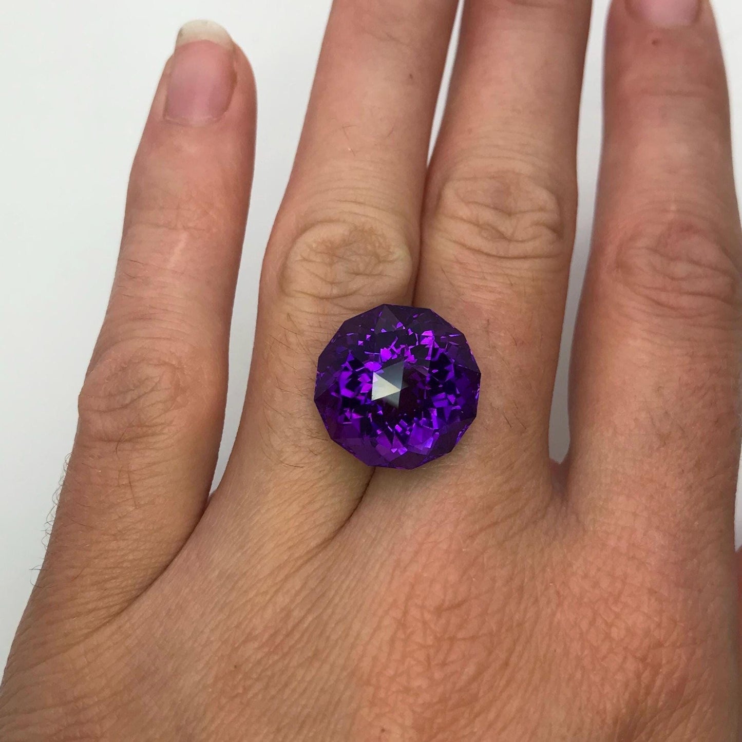 16mm Purple Amethyst, Fancy  Round, 17 carat Loose Gemstone Faceted  February Birthstone