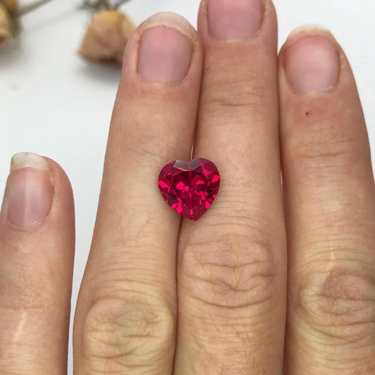 10mm Heart Cut Lab Created Ruby 4 carats Loose Faceted Man-Made Red Gem,
