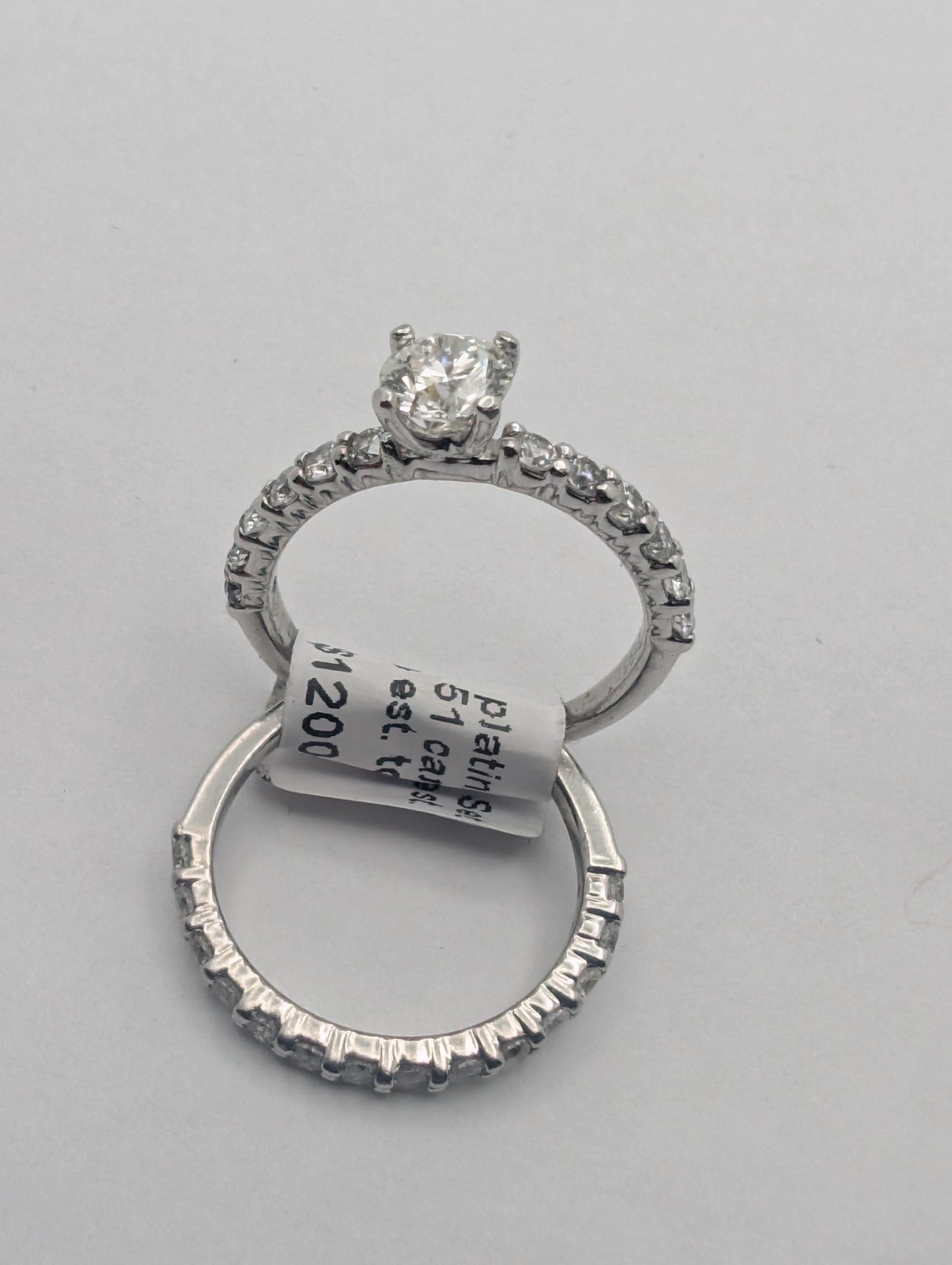 Gorgeous 950 platinum and genuine diamond wedding ring engagement set Round Brilliant size 5