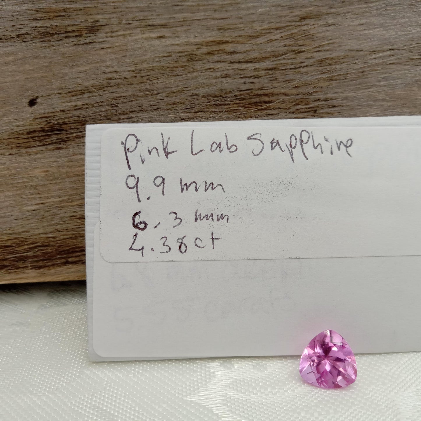 9.9mm Pink Lab Created Sapphire 4.38 cts Trillion Cut Unmounted Loose Faceted Gemstone Synthetic Man Made Corundum Pink Gem triangle