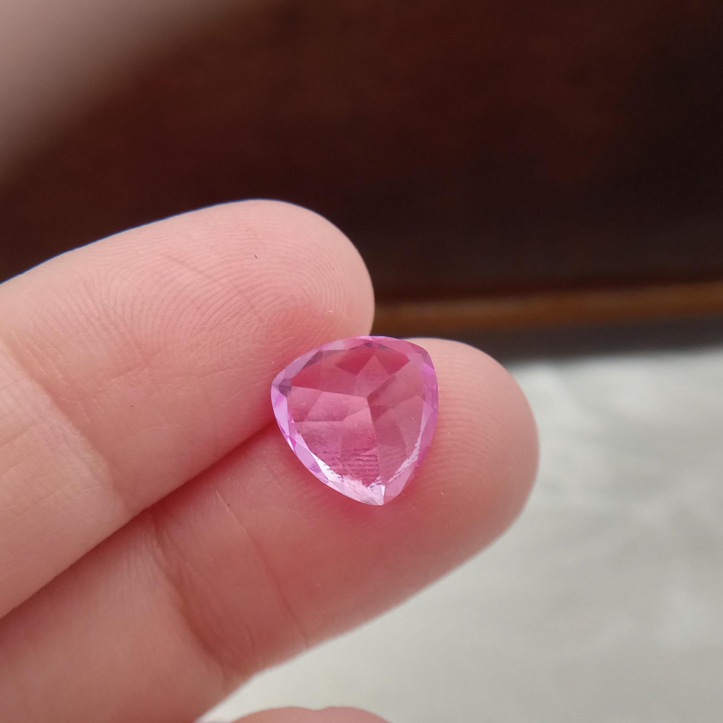 9.9mm Pink Lab Created Sapphire 4.38 cts Trillion Cut Unmounted Loose Faceted Gemstone Synthetic Man Made Corundum Pink Gem triangle