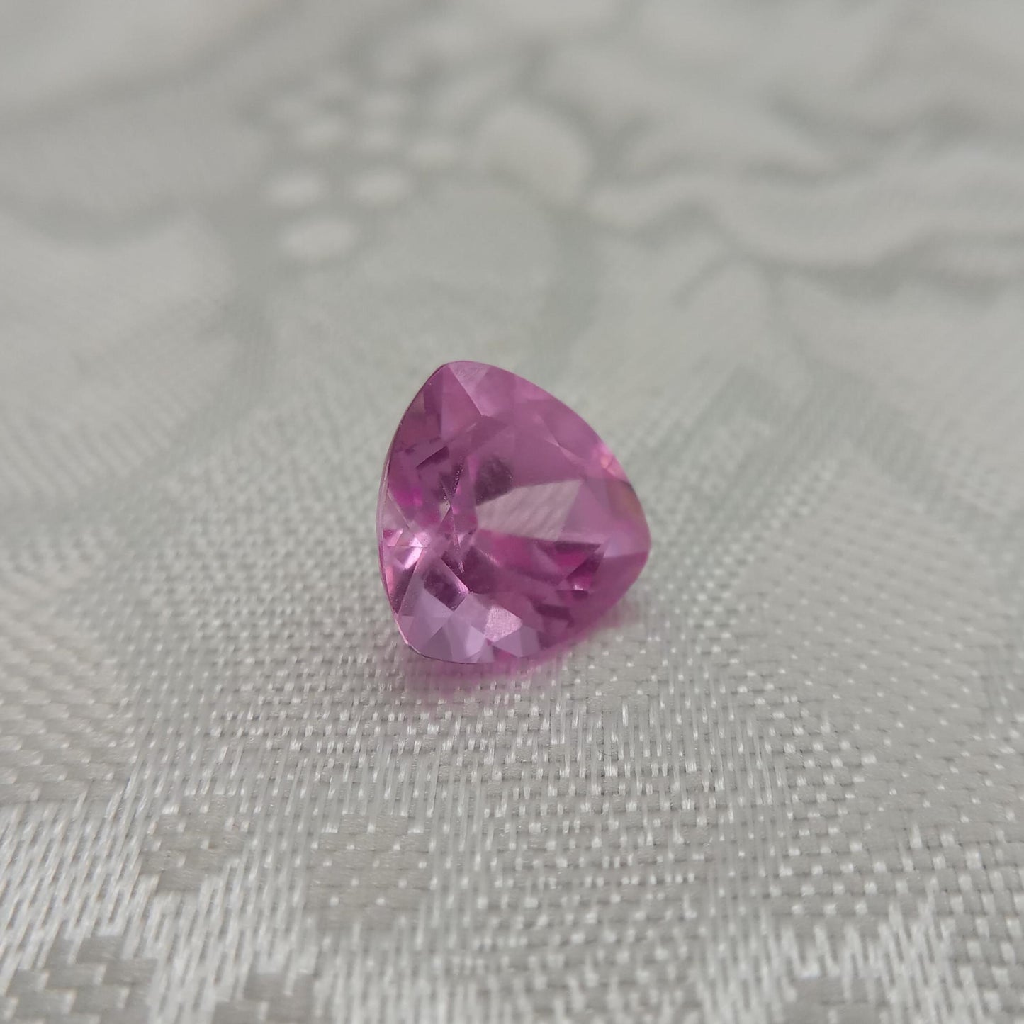 9.9mm Pink Lab Created Sapphire 4.38 cts Trillion Cut Unmounted Loose Faceted Gemstone Synthetic Man Made Corundum Pink Gem triangle