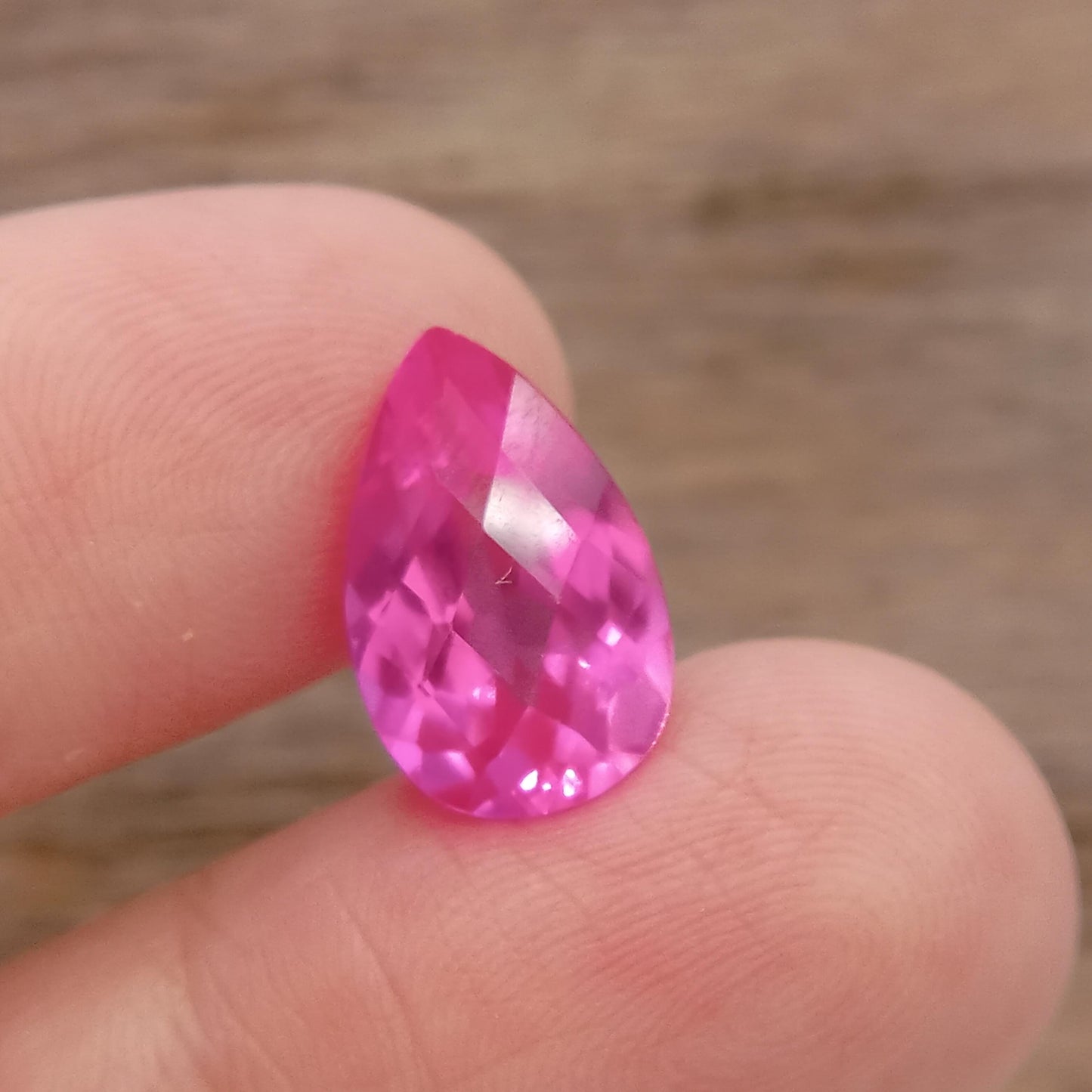 14x9mm Lab Pink Sapphire 5.72 Carat, Pear Cut Loose Faceted Gemstone Man Made Corundum, Pink Gem checkerboard 14x9 millimeters