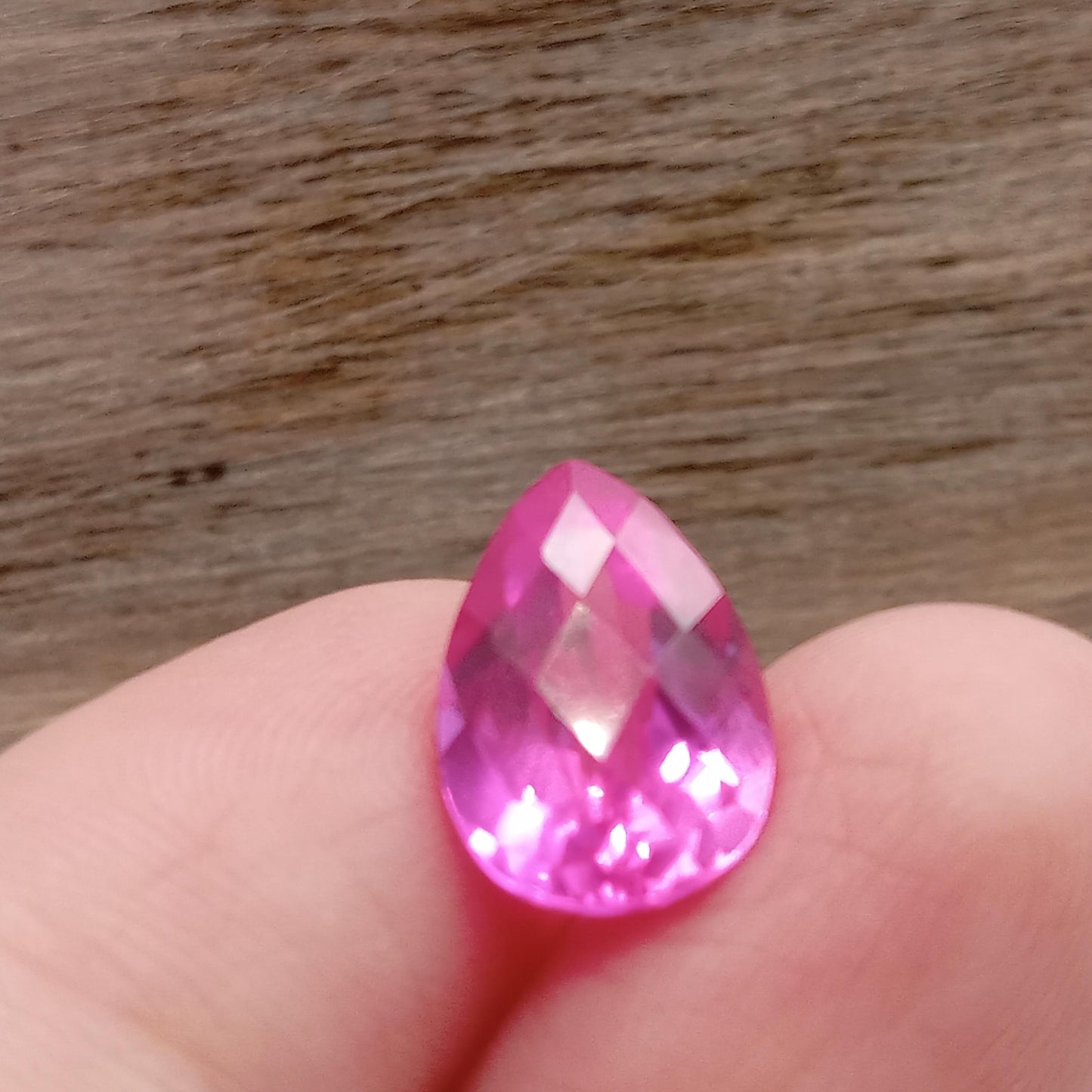 14x9mm Lab Pink Sapphire 5.72 Carat, Pear Cut Loose Faceted Gemstone Man Made Corundum, Pink Gem checkerboard 14x9 millimeters