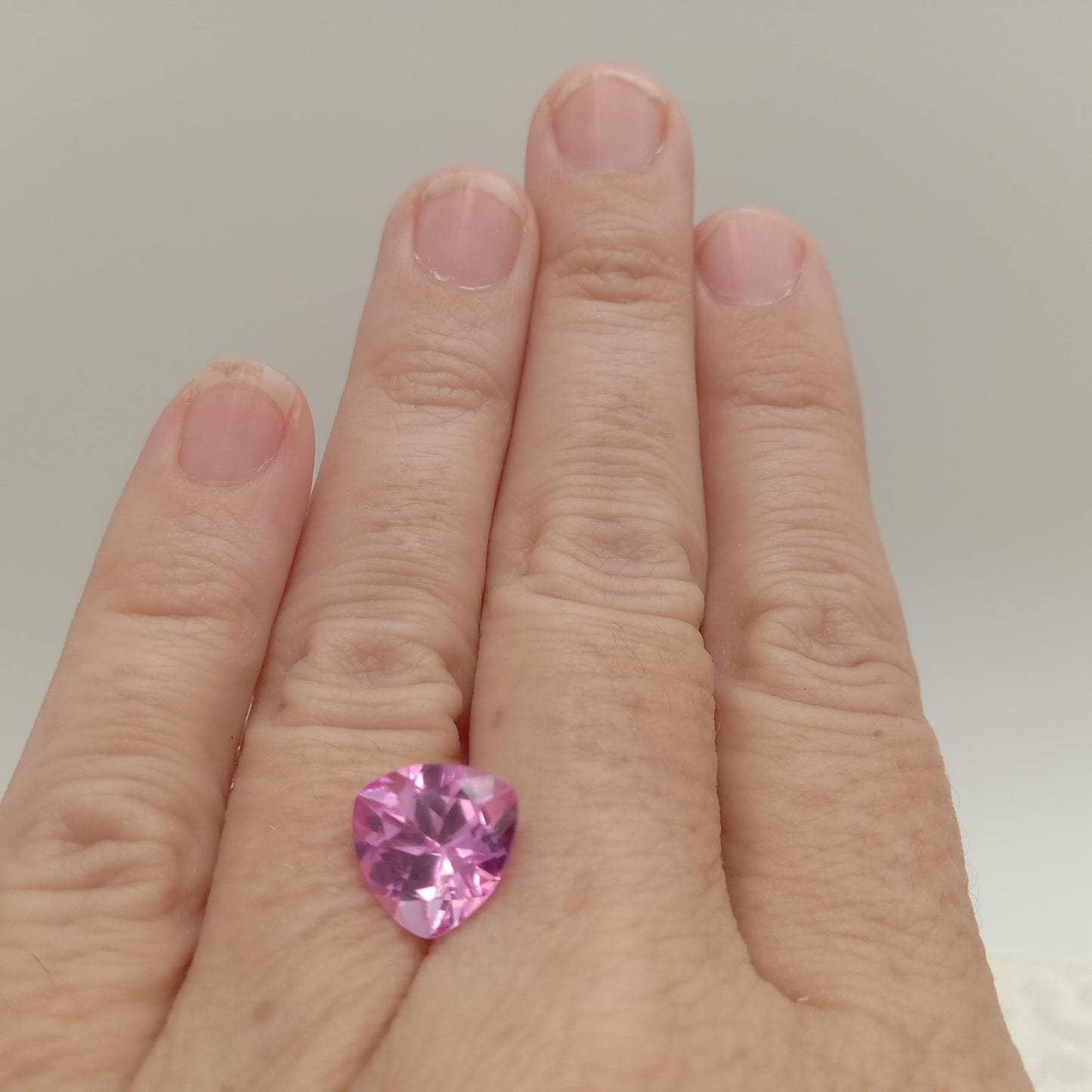 9.9mm Pink Lab Created Sapphire 4.38 cts Trillion Cut Unmounted Loose Faceted Gemstone Synthetic Man Made Corundum Pink Gem triangle
