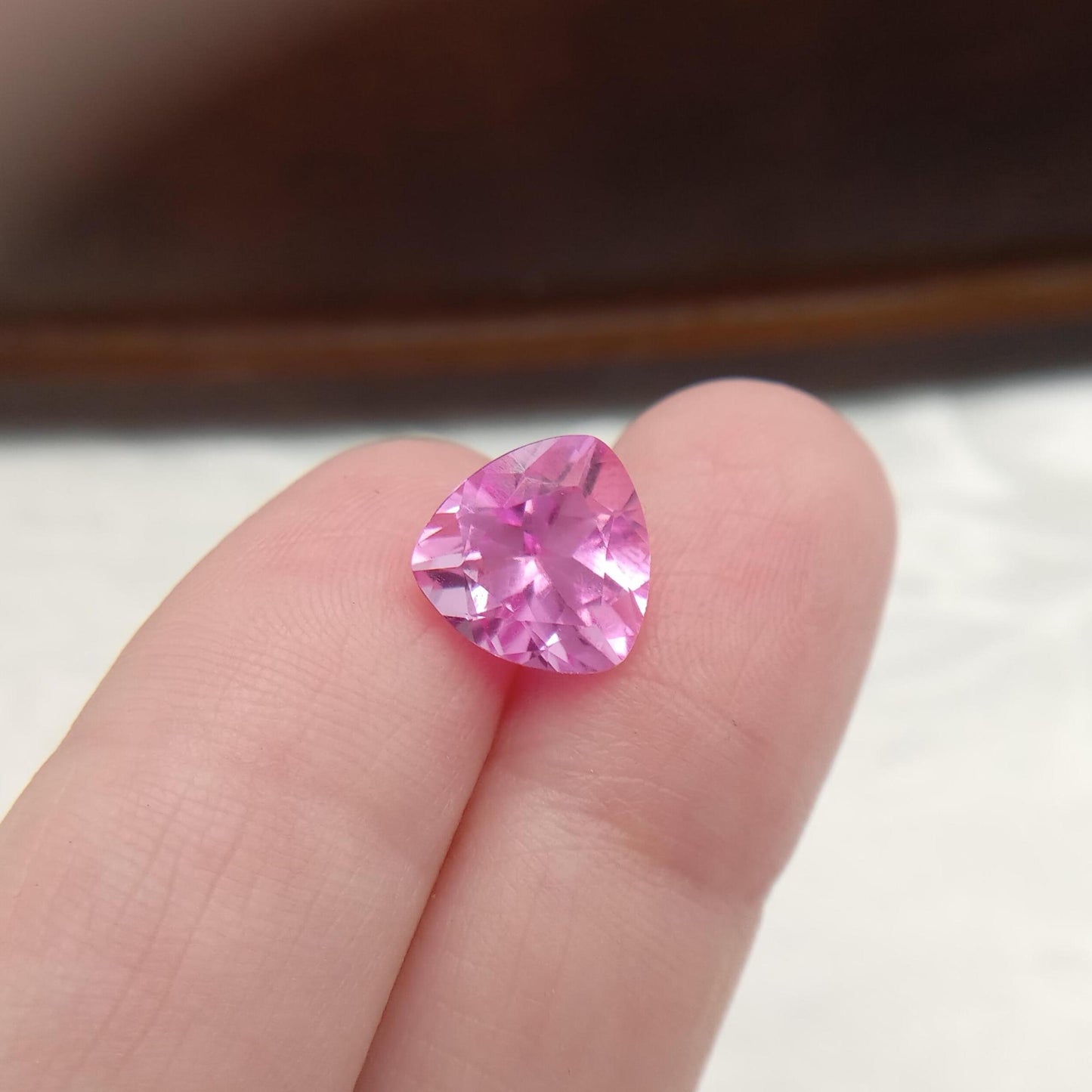 9.9mm Pink Lab Created Sapphire 4.38 cts Trillion Cut Unmounted Loose Faceted Gemstone Synthetic Man Made Corundum Pink Gem triangle