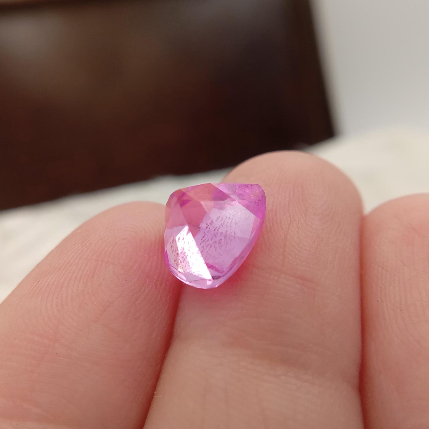9.9mm Pink Lab Created Sapphire 4.38 cts Trillion Cut Unmounted Loose Faceted Gemstone Synthetic Man Made Corundum Pink Gem triangle