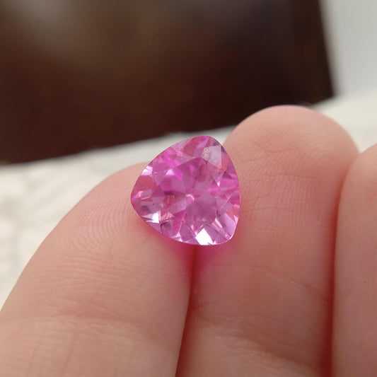 9.9mm Pink Lab Created Sapphire 4.38 cts Trillion Cut Unmounted Loose Faceted Gemstone Synthetic Man Made Corundum Pink Gem triangle