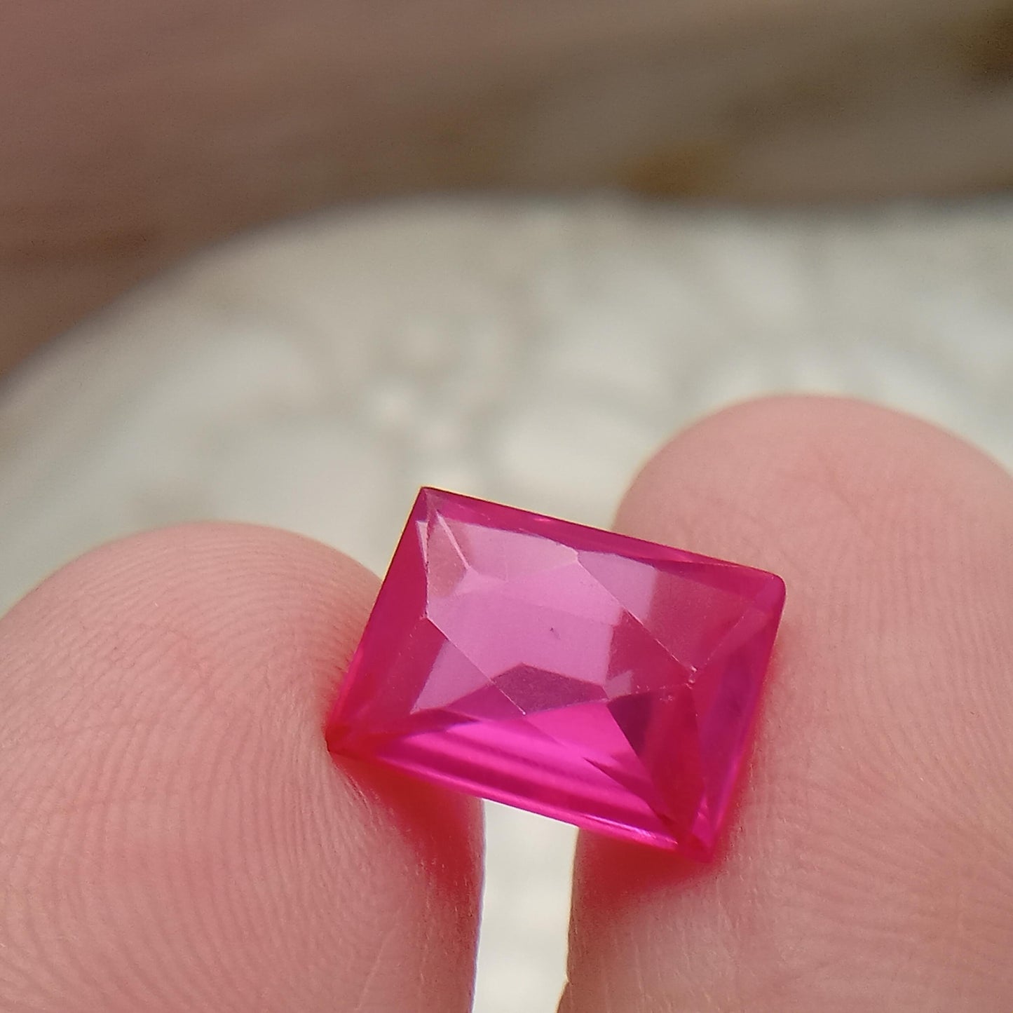 10.2x8.1mm Pink Lab Sapphire 4.31 Carat Rectangle Cut, Faceted Loose Gemstone