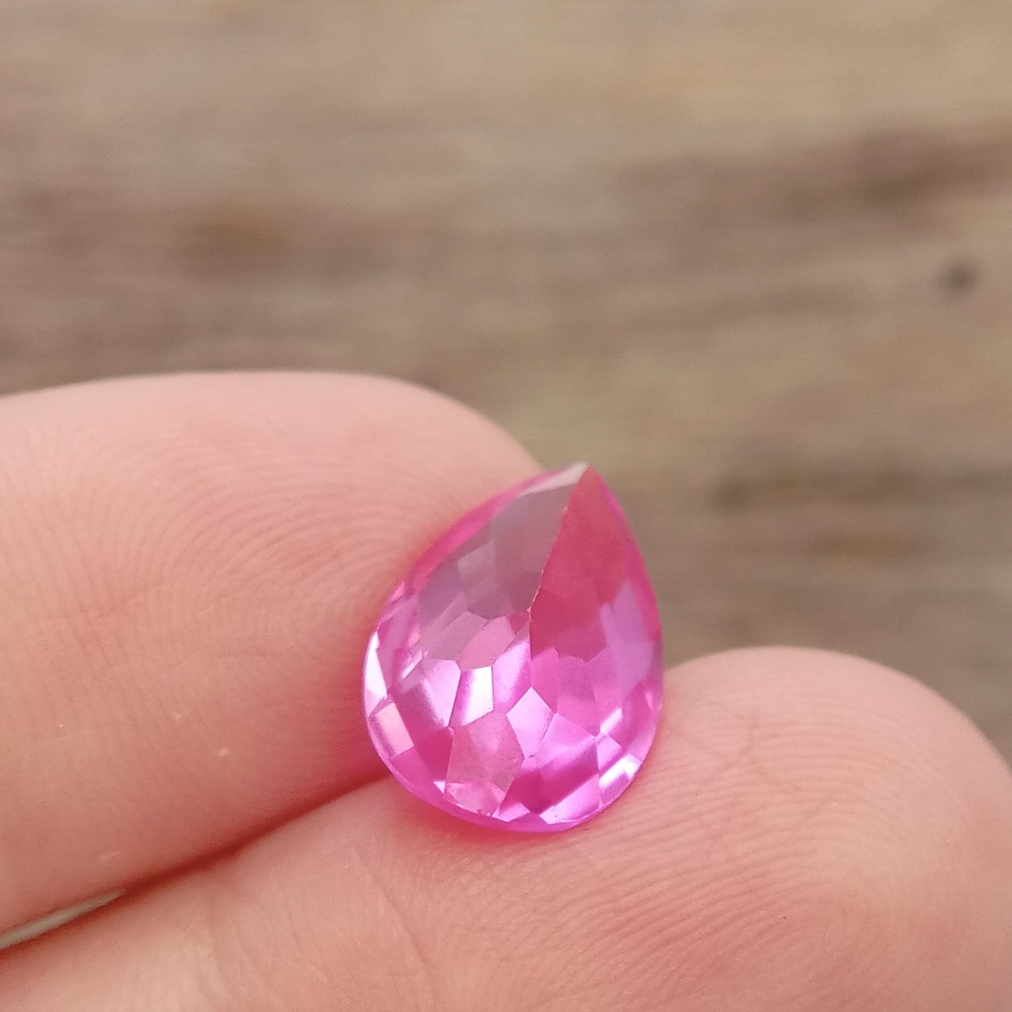 14x9mm Lab Pink Sapphire 5.72 Carat, Pear Cut Loose Faceted Gemstone Man Made Corundum, Pink Gem checkerboard 14x9 millimeters