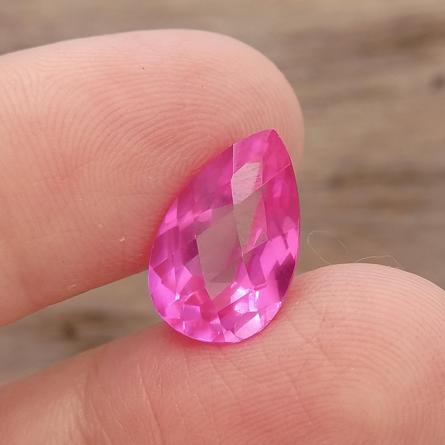 14x9mm Lab Pink Sapphire 5.72 Carat, Pear Cut Loose Faceted Gemstone Man Made Corundum, Pink Gem checkerboard 14x9 millimeters