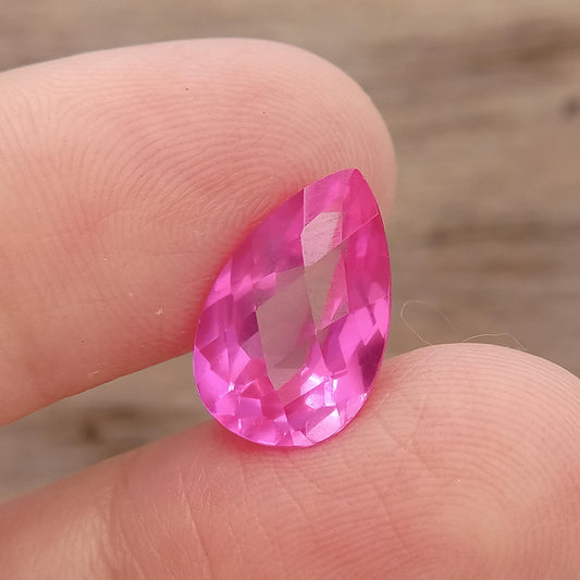 14x9mm Lab Pink Sapphire 5.72 Carat, Pear Cut Loose Faceted Gemstone Man Made Corundum, Pink Gem checkerboard 14x9 millimeters