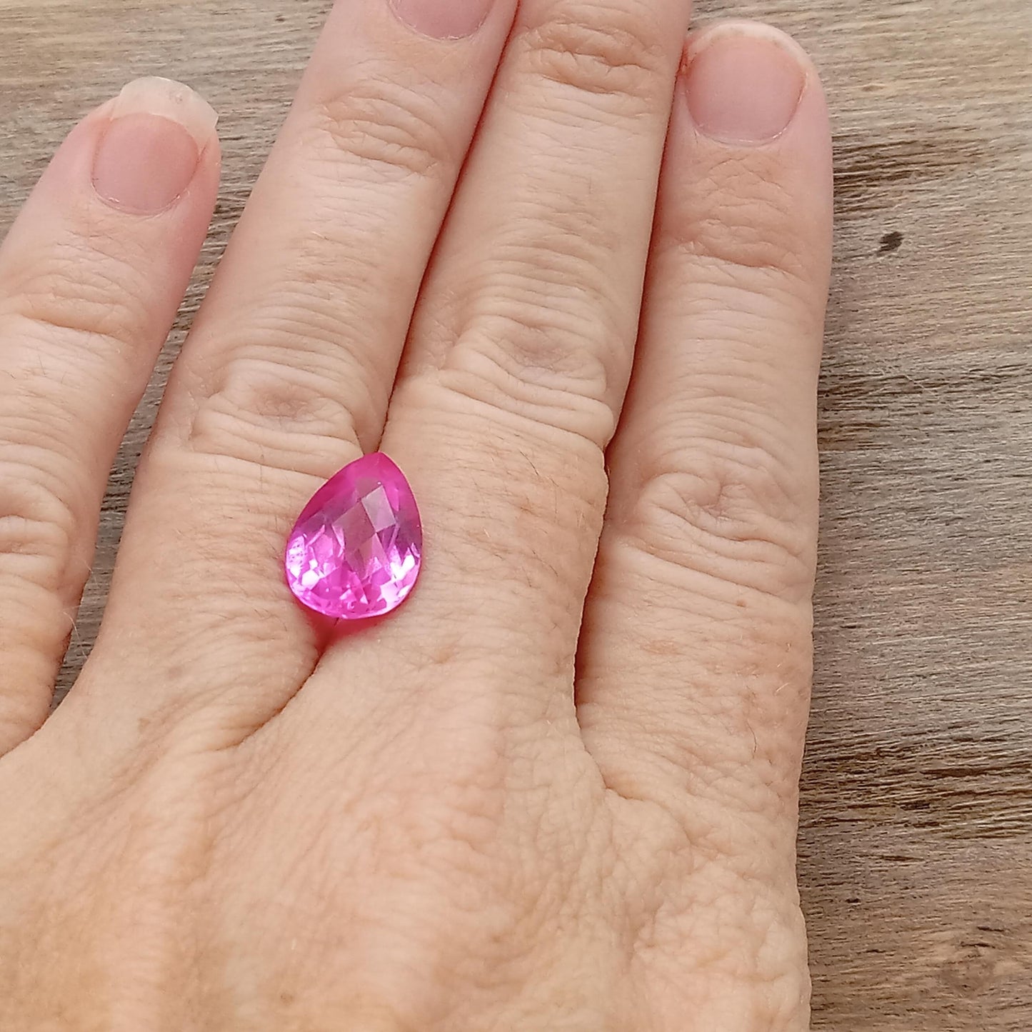 14x9mm Lab Pink Sapphire 5.72 Carat, Pear Cut Loose Faceted Gemstone Man Made Corundum, Pink Gem checkerboard 14x9 millimeters