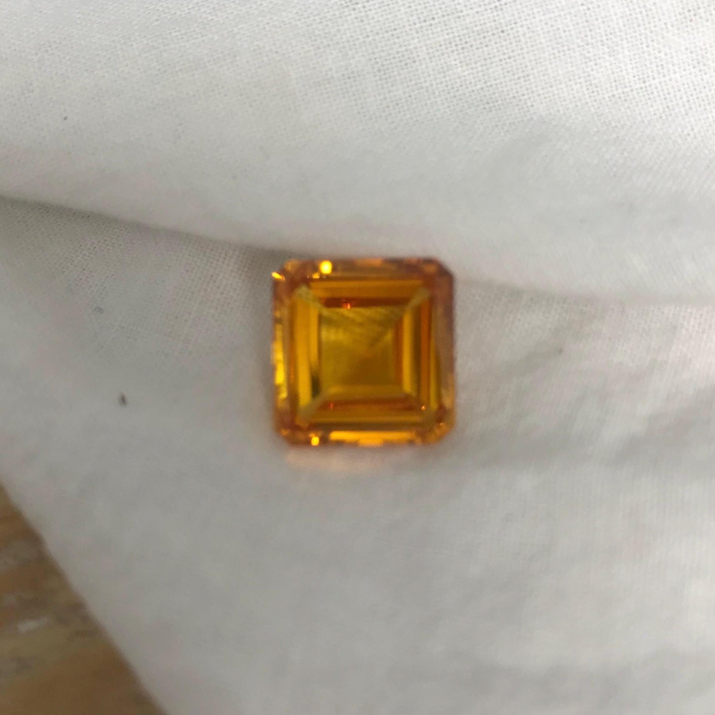12mm Orangey Yellow Lab Sapphire: 9.66 Carat, Square cut