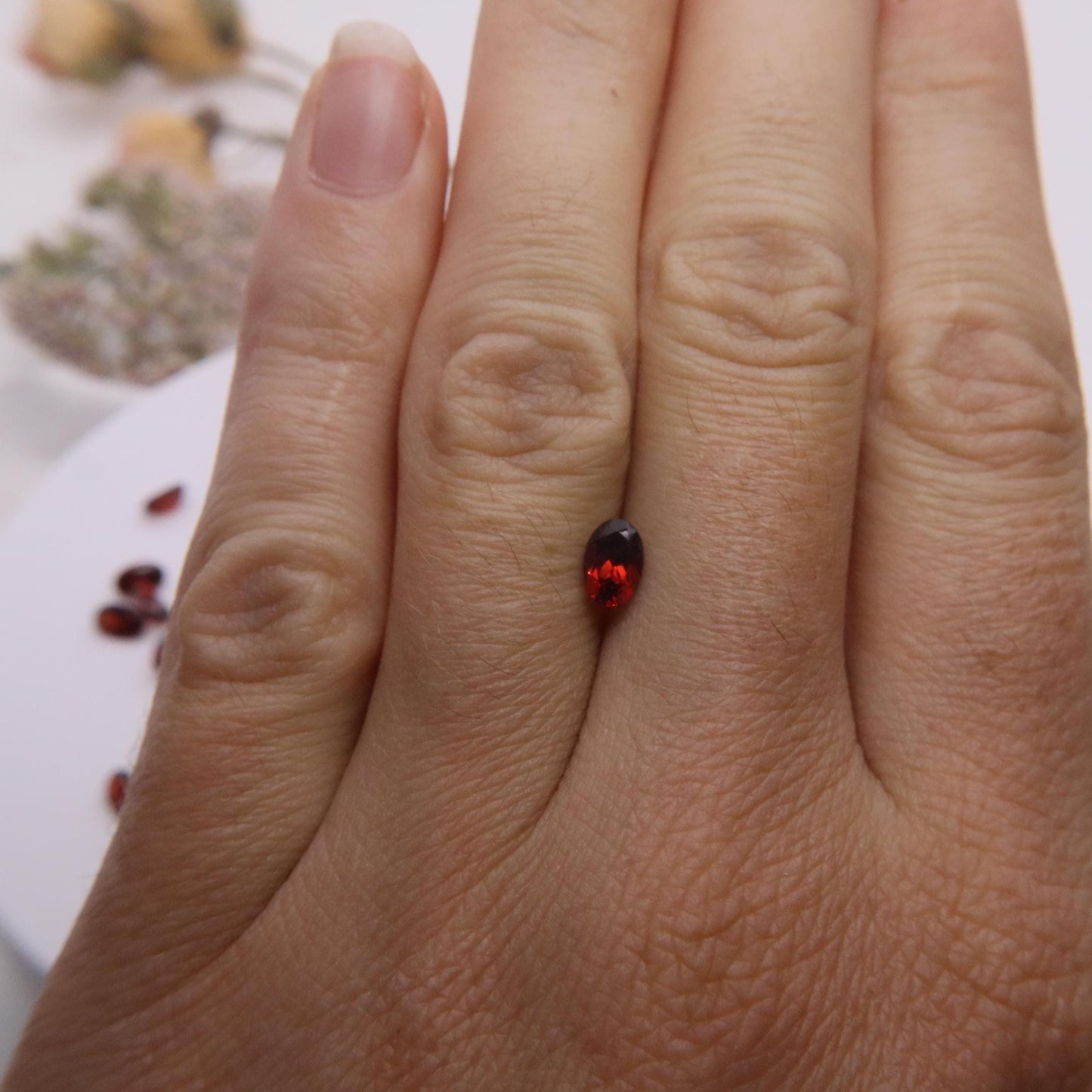 One 6x4mm Red Garnet Oval Cut, Faceted Loose Gemstone