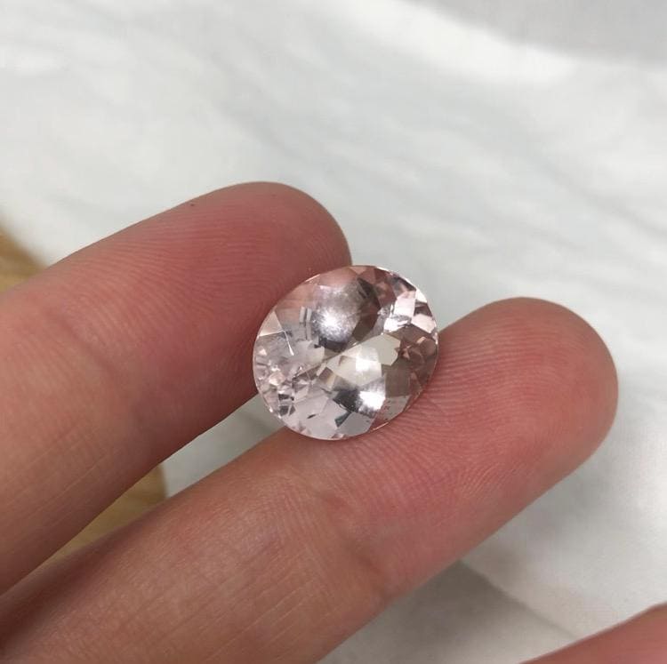 7 Carat Peach Pink Morganite 14x12mm Oval Cut Loose Gemstone Beryl Peachy Pink Morganite, Large Faceted Stone