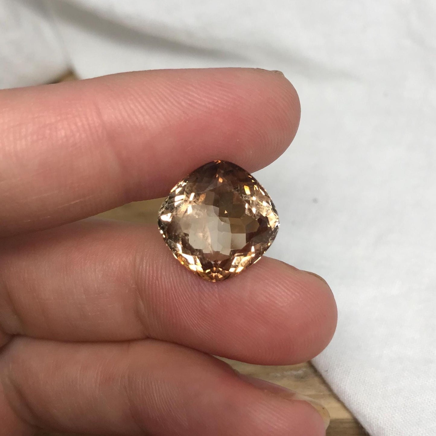11.76 carat Brown Topaz, 13.5x13.3mm Cushion Cut Faceted Gemstone, Large Stone Loose Smokey Topaz