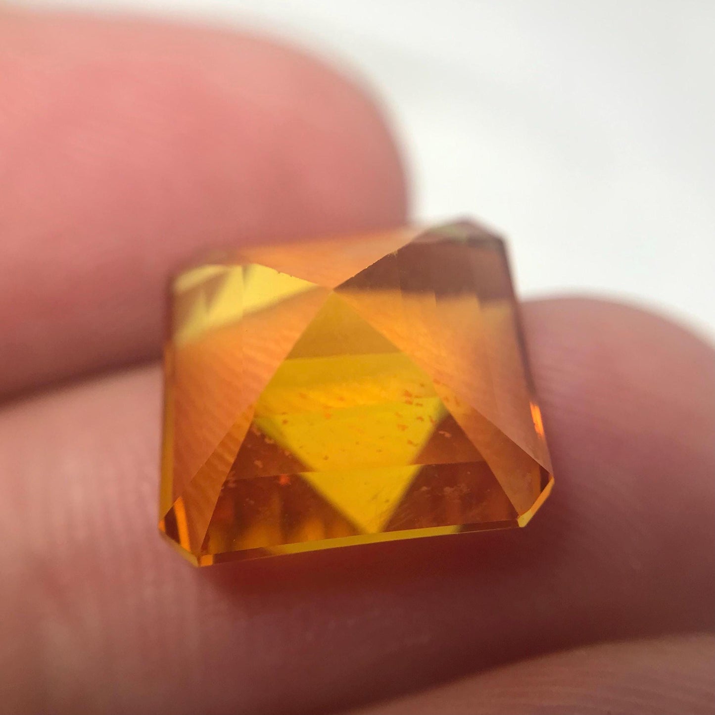 12mm Orangey Yellow Lab Sapphire: 9.66 Carat, Square cut