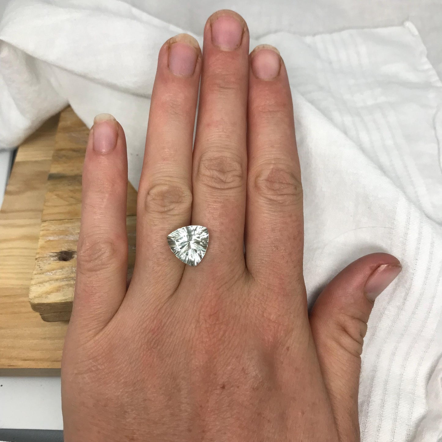 12mm Prasiolite (Light Green Quartz), 5.28 Carat, Trillion Cut, Faceted Loose Green Gemstone, Sometimes called "Green Amethyst"