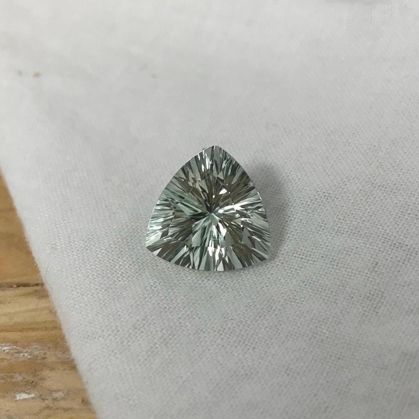 12mm Prasiolite (Light Green Quartz), 5.28 Carat, Trillion Cut, Faceted Loose Green Gemstone, Sometimes called "Green Amethyst"