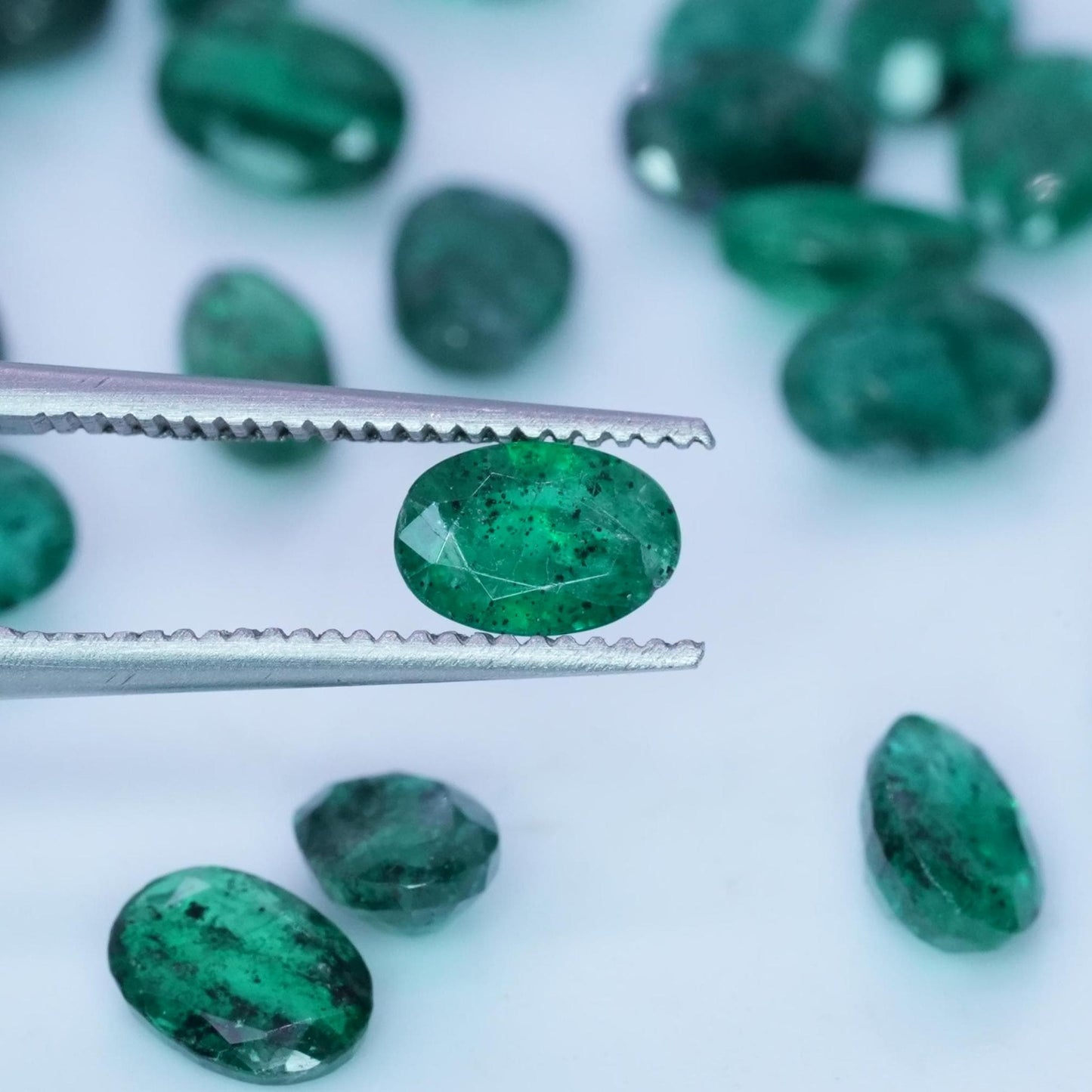 ONE- 6x4mm Emerald with Black Crystal Inclusions, Oval Cut