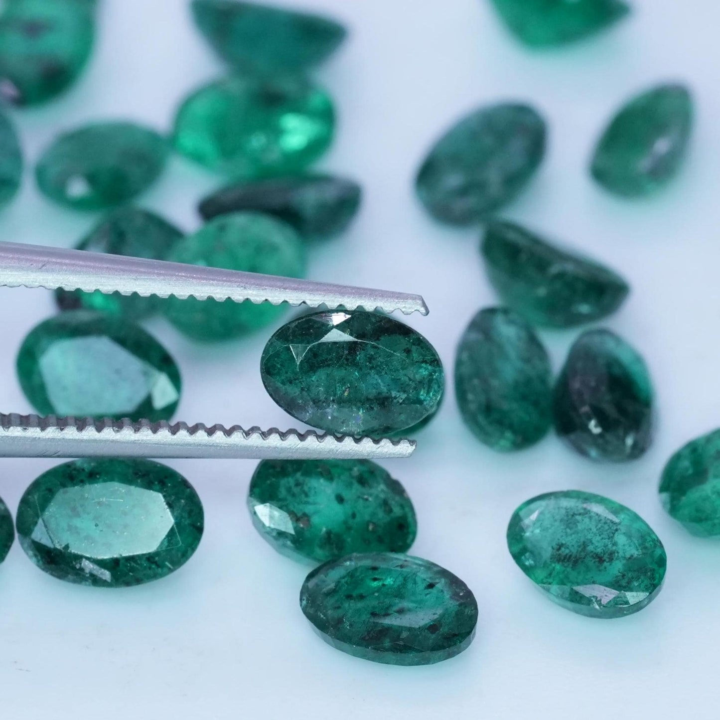 ONE- 6x4mm Emerald with Black Crystal Inclusions, Oval Cut