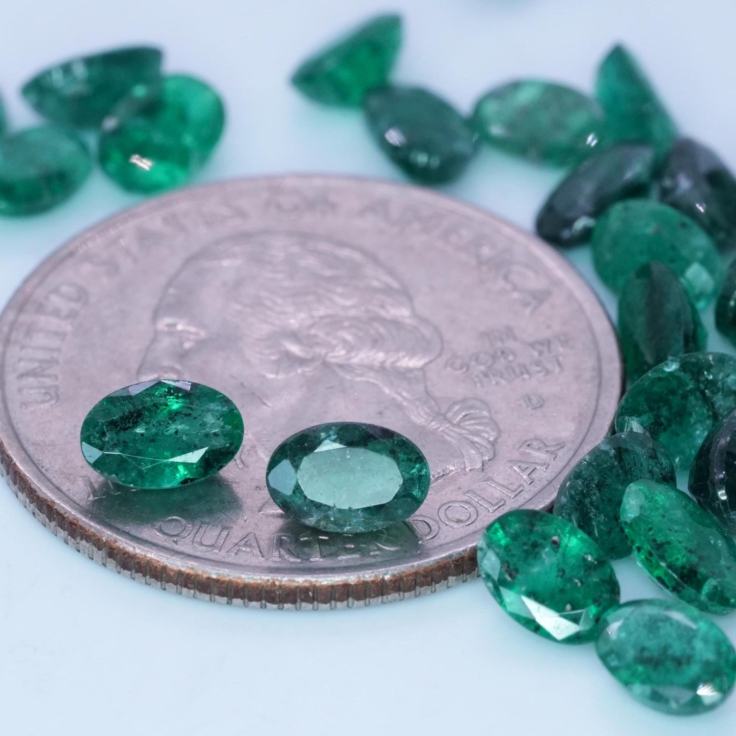 ONE- 6x4mm Emerald with Black Crystal Inclusions, Oval Cut