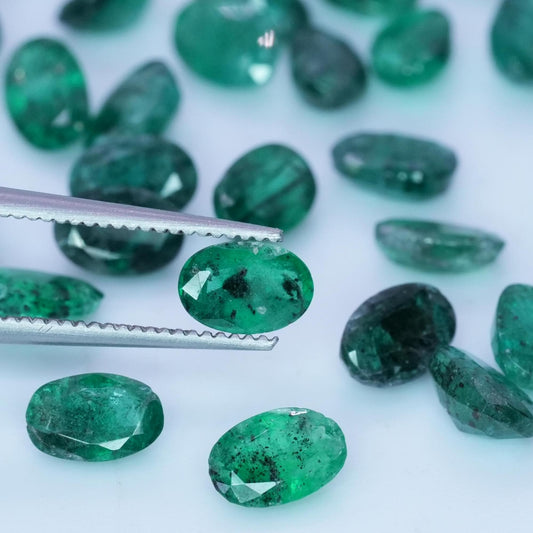ONE- 6x4mm Emerald with Black Crystal Inclusions, Oval Cut