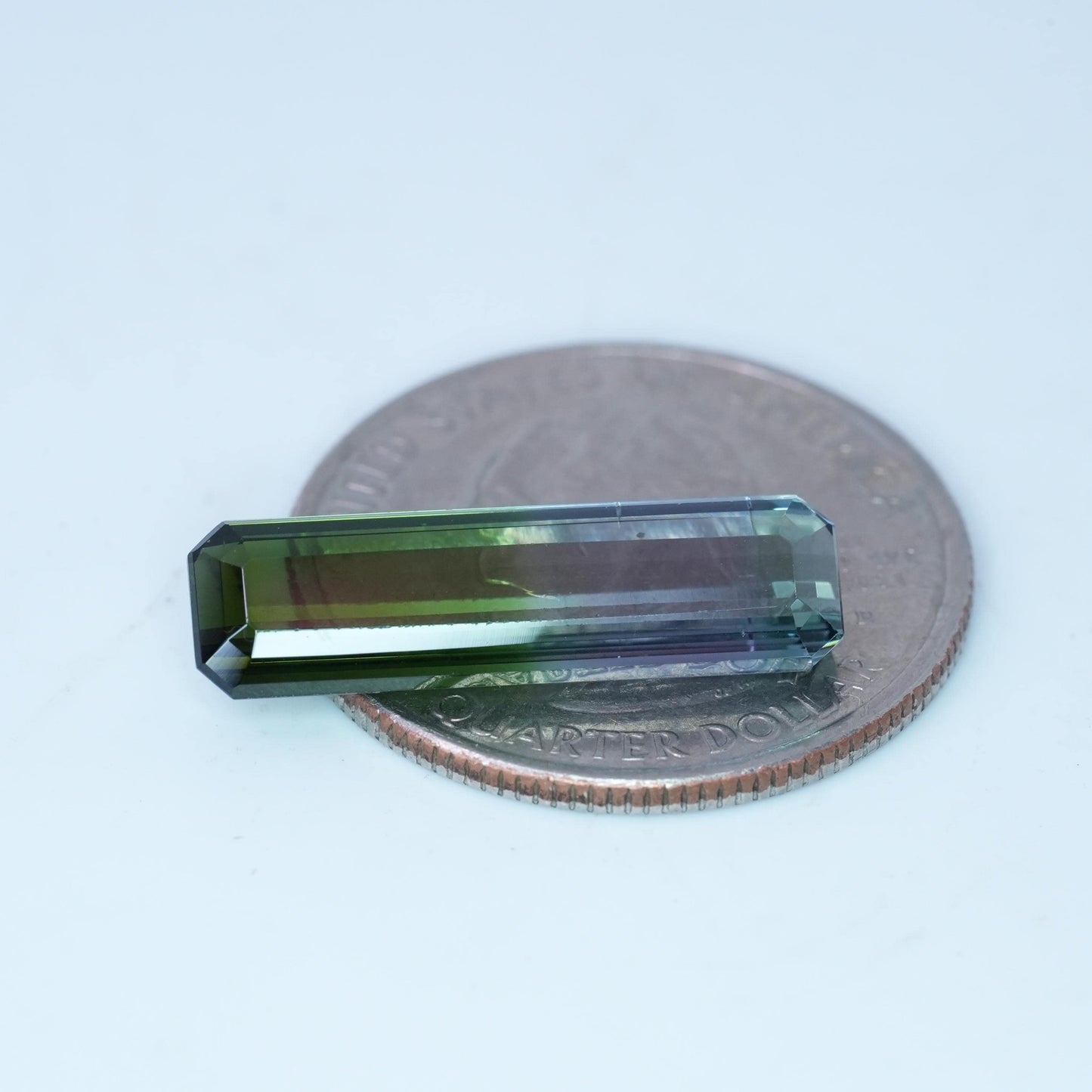 6 carat Blue Green Bi Color Tourmaline 22.4x6.4mm Emerald Cut