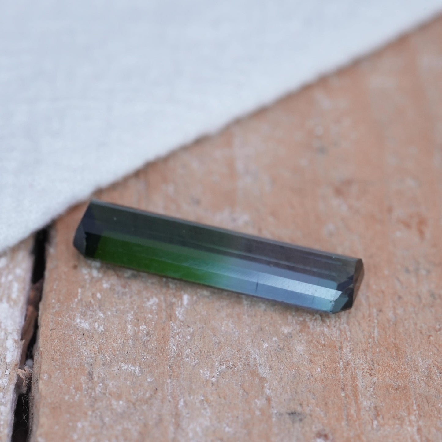6 carat Blue Green Bi Color Tourmaline 22.4x6.4mm Emerald Cut