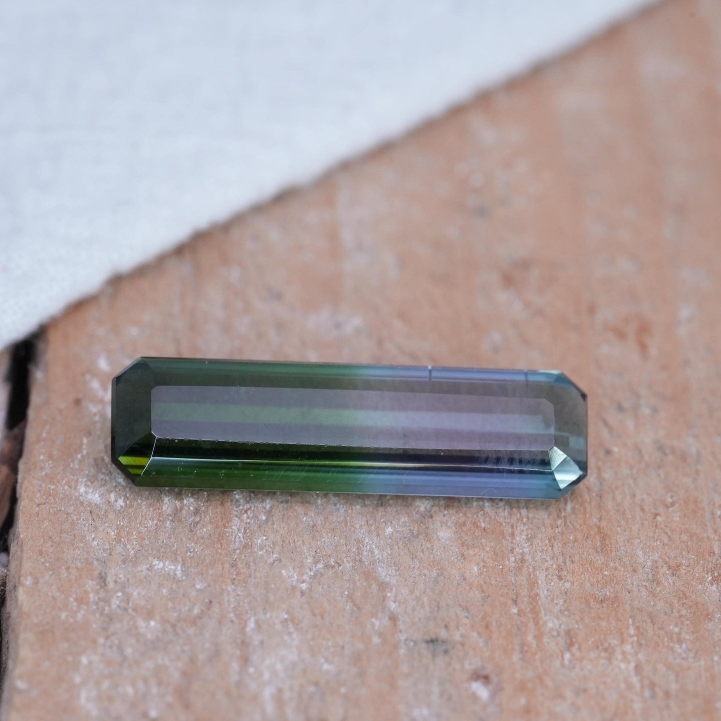 6 carat Blue Green Bi Color Tourmaline 22.4x6.4mm Emerald Cut