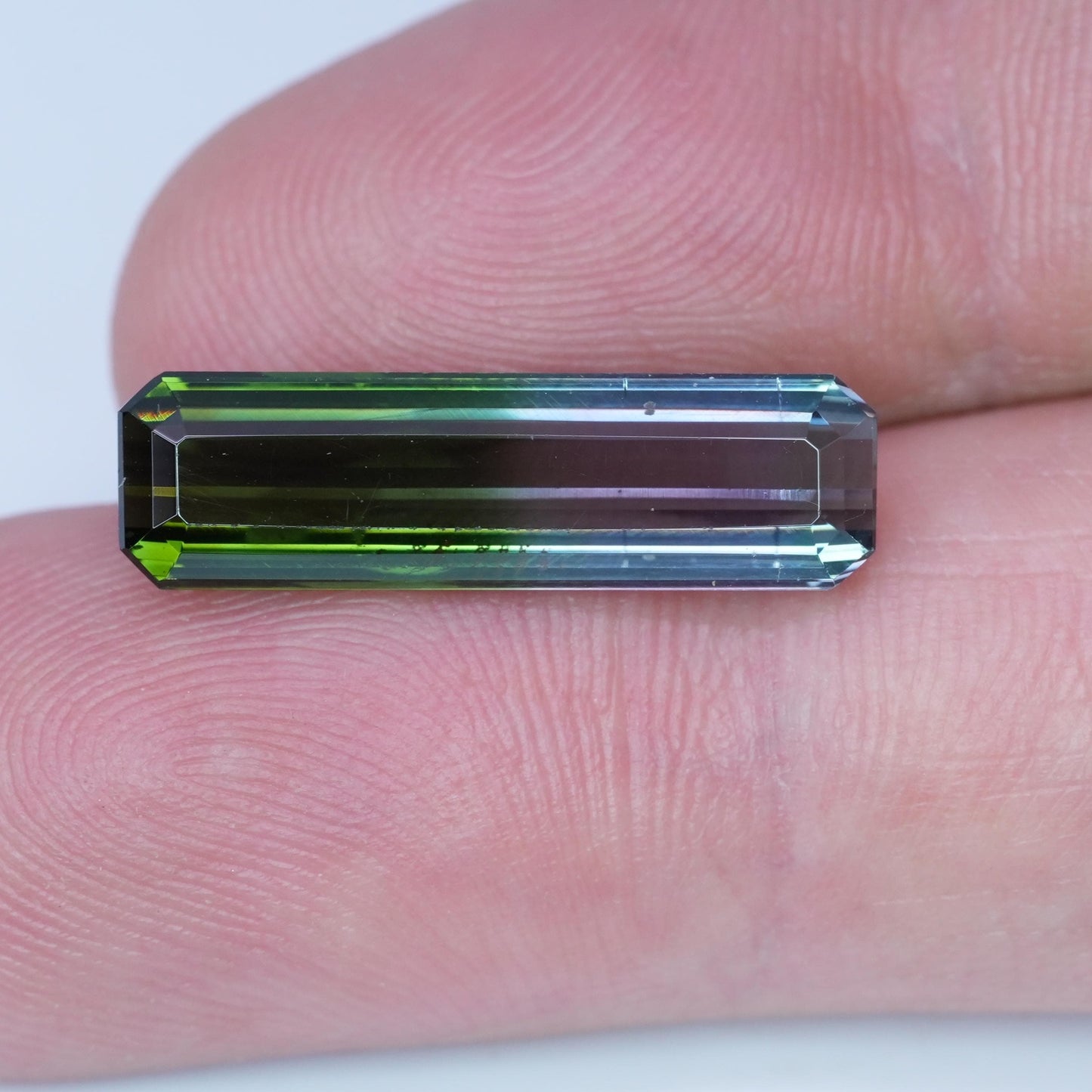 6 carat Blue Green Bi Color Tourmaline 22.4x6.4mm Emerald Cut