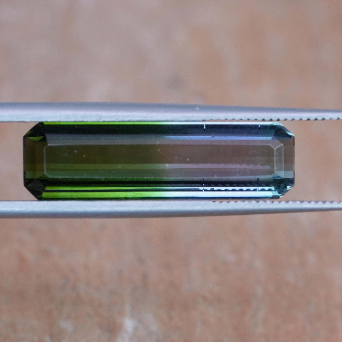 6 carat Blue Green Bi Color Tourmaline 22.4x6.4mm Emerald Cut
