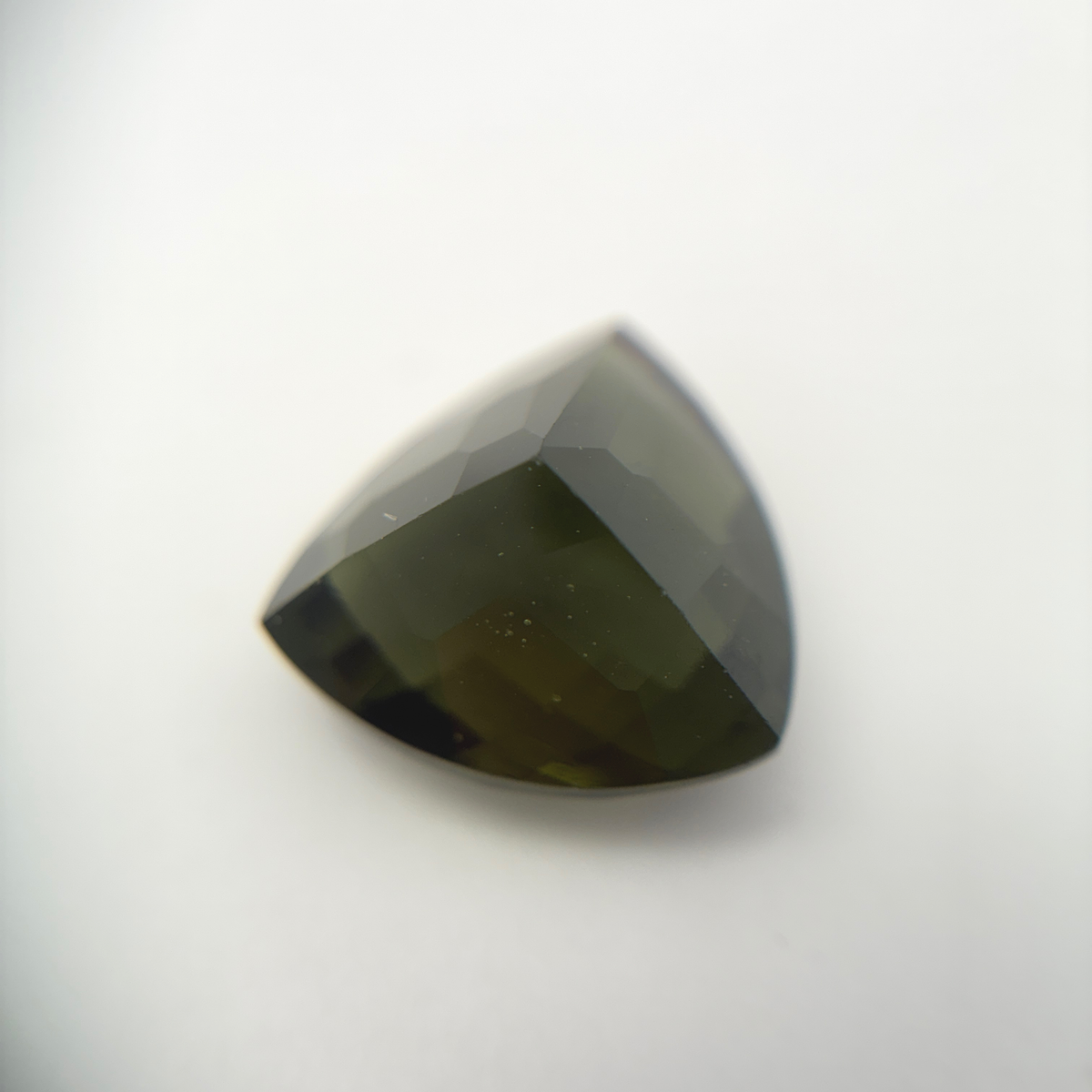 12mm Trillion Cut Dark Moldavite, 4.58 carat