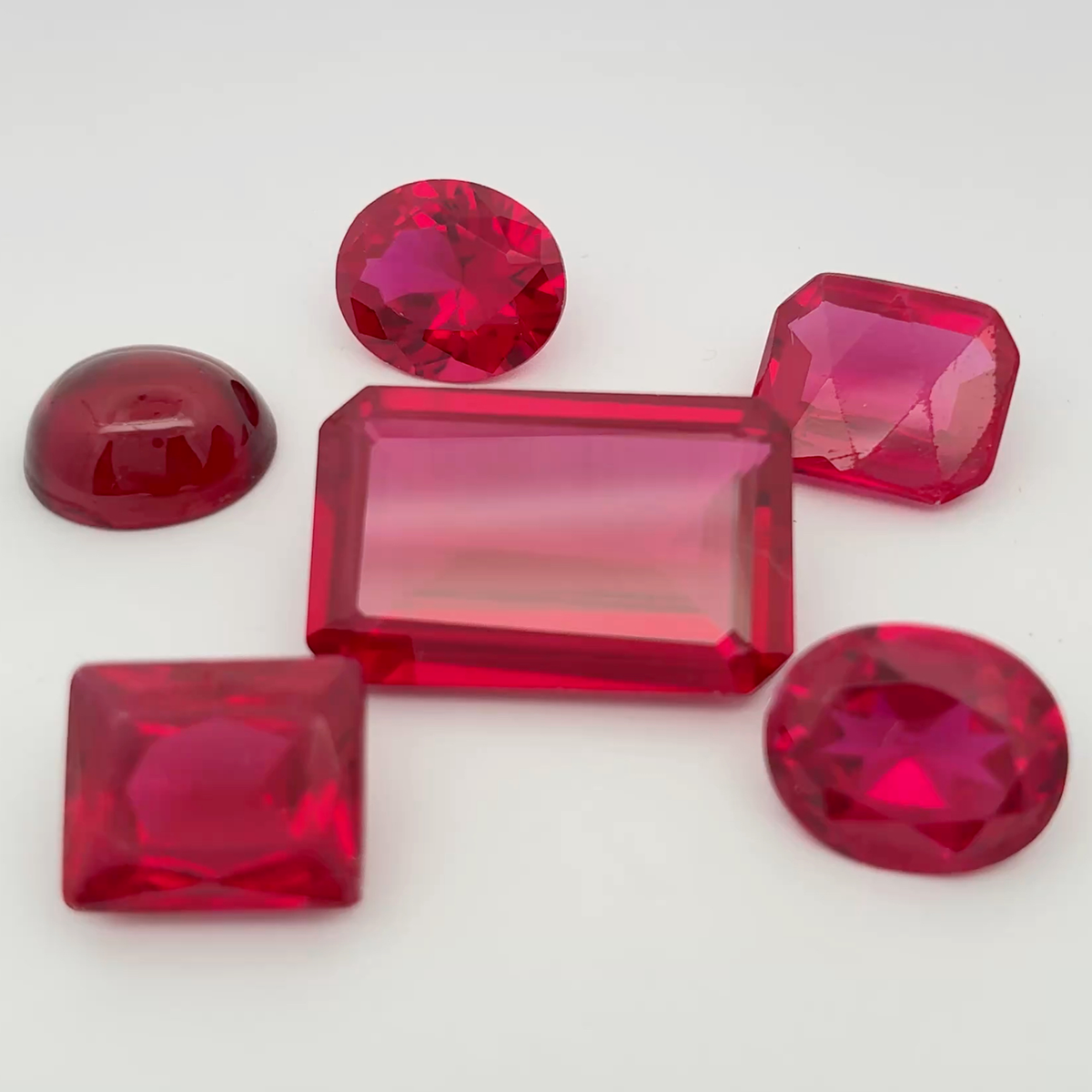 52 carat Lot of Lab Created Rubies, Discounted Worn Recycled, Chipped, Damaged Gemstones, 6 Stones