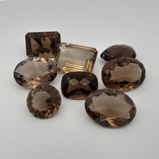 107 carat Lot of Smoky Quartz, Discount Damaged Brown Quartz, 8 pieces, Faceted, Recycled, Chipped and Worn, for Facet Rough
