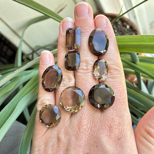110 carat Lot of Smoky Quartz, Discount Damaged Brown Quartz, 8 pieces, Faceted, Recycled, Chipped and Worn, for Facet Rough