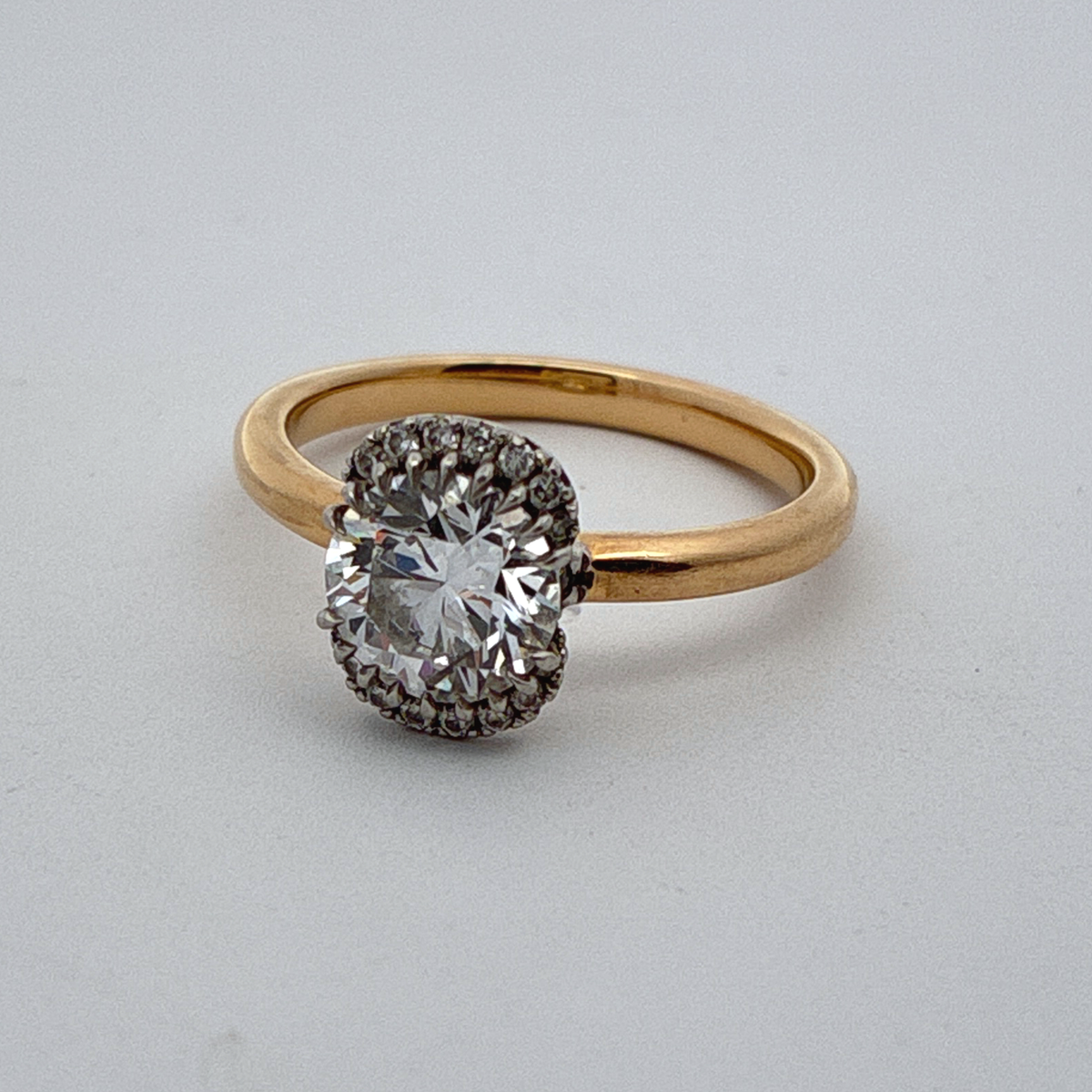 14k Yellow Gold and Platinum Lab Diamond Halo Engagement Ring, 1.23 carat, D Color VVS2