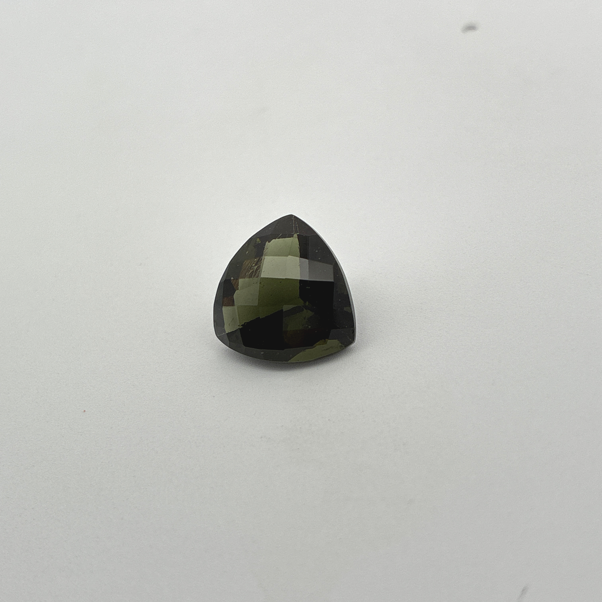 12mm Trillion Cut Dark Moldavite, 4.58 carat